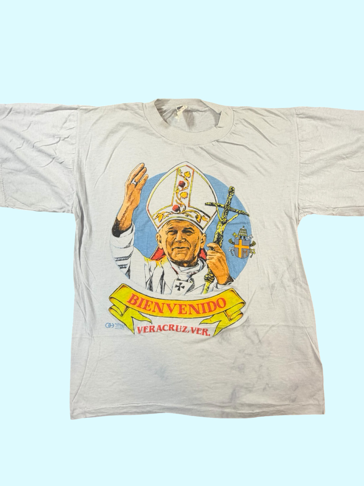 Vintage Pope John Paul II Bienvenido Veracruz Mexico Graphic T Shirt Medium