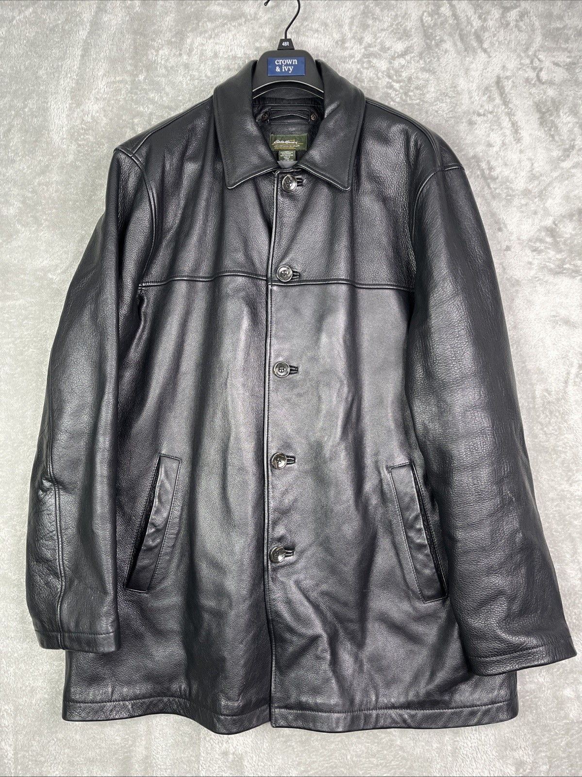 Vintage Eddie Bauer Coat Men\'s Size XL Tall XLT Black Leather Jacket Thinsulate