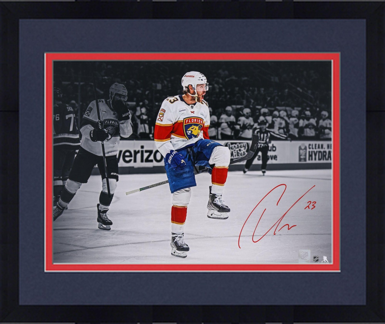 Framed Carter Verhaeghe Panthers Signed 16x20 Celebration Spotlight Photo