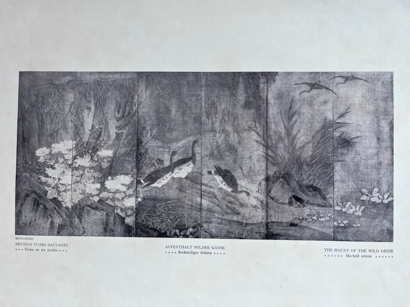 Antique 1910 Japanese Art Motonobu Itcho Morikuni Original Print Six-Fold Screen