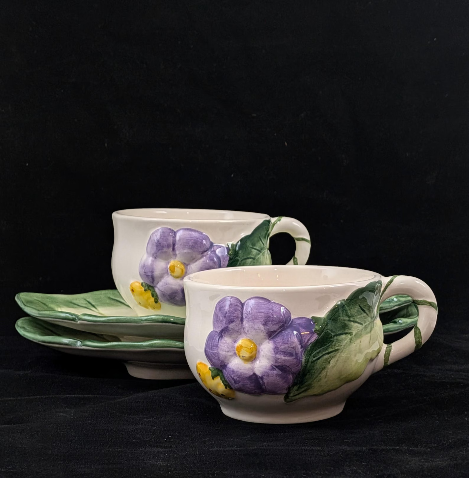 Vintage Barrarte Portugal Cabbageware Soup Bowl & Leaf Plate Dinner 8-Piece Set
