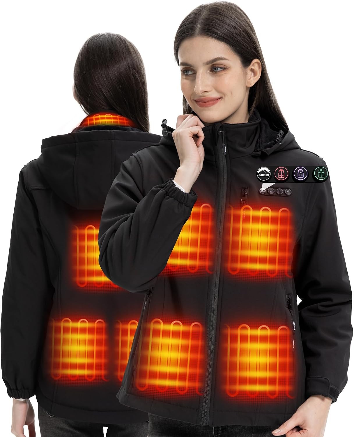 ARRIS Heated Jacket for Women, 8 Heating Zones with Battery Pack,Electric Coat ARRIS Heated Jacket for Women, 8 Heating Zones with Battery Pack,Electric Coat