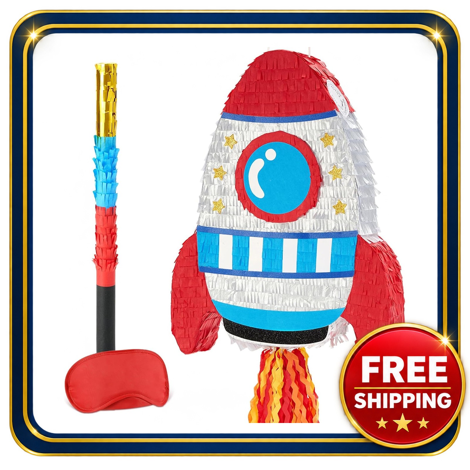Rocket Piñata 16.4 inch space themed party decoration with hanging loop Rocket Piñata 16.4 inch space themed party decoration with hanging loop