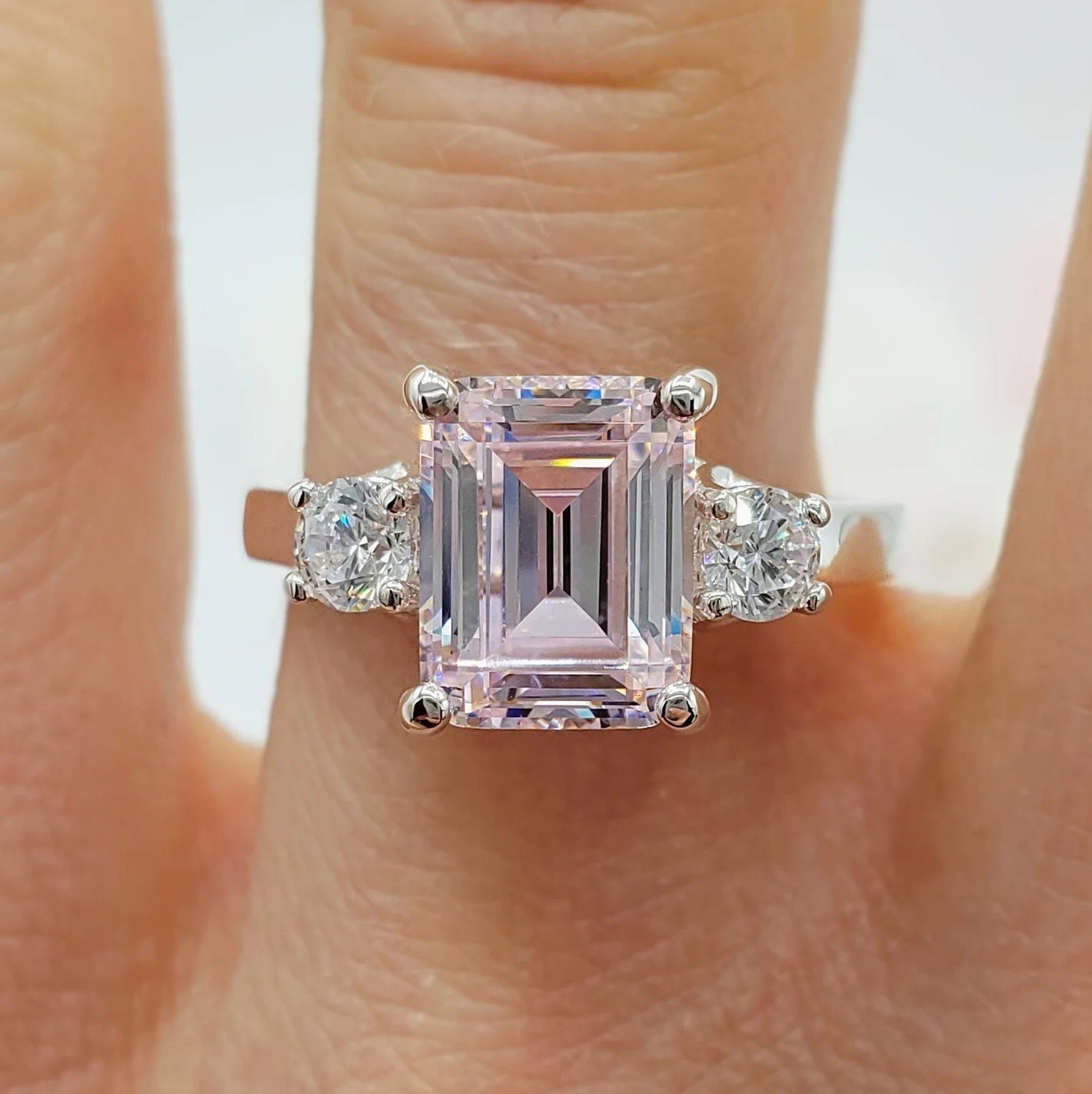 4.3 Ct Emerald Cut Natural Pink Sapphire Diamond Wedding Ring her 14K White Gold