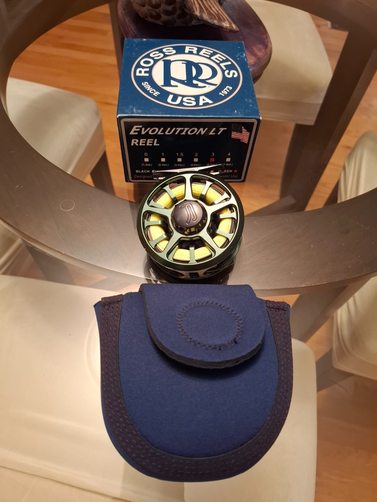 RARE Green Ross Evolution LT 3 Fly Reel - Excellent w/ Box, Pouch & Line