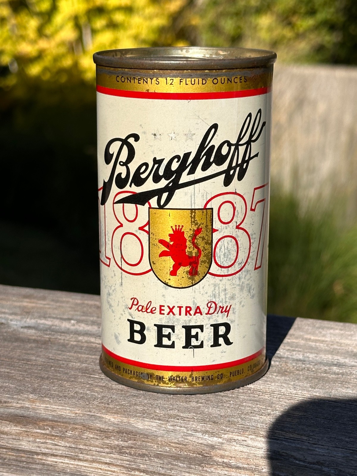Berghoff 1887 LION SHIELD Flat Top Beer Can Walter Brewing Pueblo CO Tough