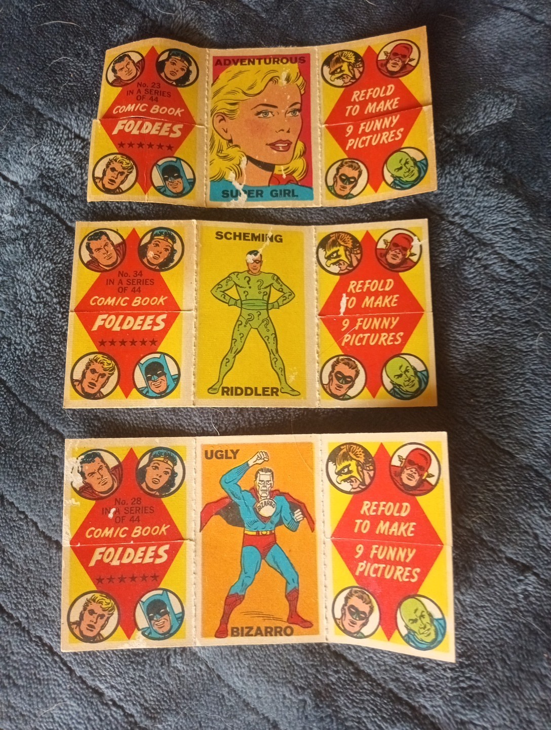 Vintage 1966 Topps Comic Book Foldees Supergirl Riddler Bizarro DC Cards Set Vintage 1966 Topps Comic Book Foldees Supergirl Riddler Bizarro DC Cards Set