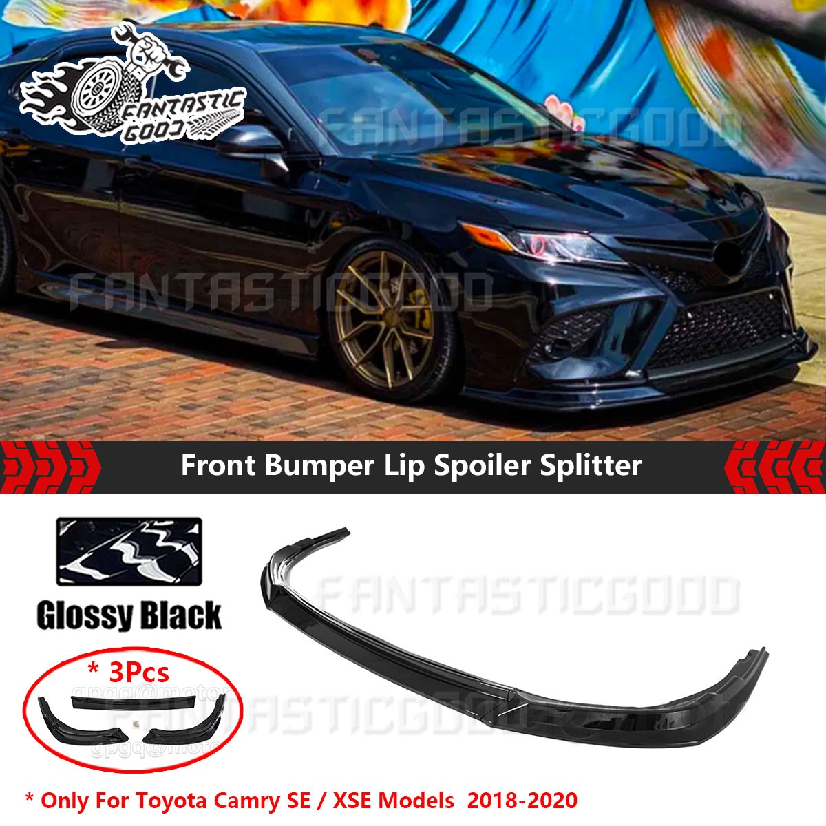 For Toyota Camry SE XSE 2018-2020 Glossy Black GR Style Front Bumper Lip Spoiler For Toyota Camry SE XSE 2018-2020 Glossy Black GR Style Front Bumper Lip Spoiler