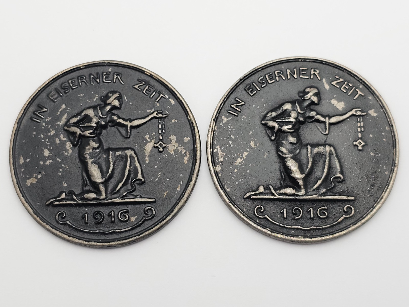 (Two) 1916 Berlin WWI Germany Reichsbank In Eiserner Zeit Patriotic Iron Medals