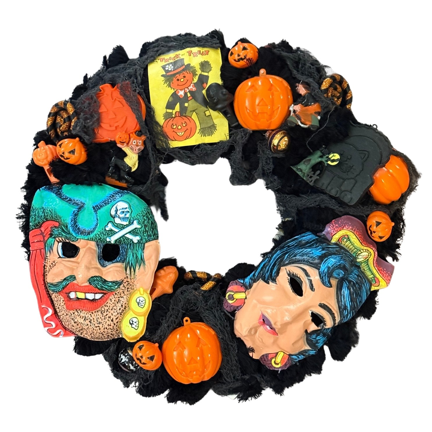 Vintage Halloween Wreath Ben Cooper Masks Rosbro Diecuts Handmade Decor