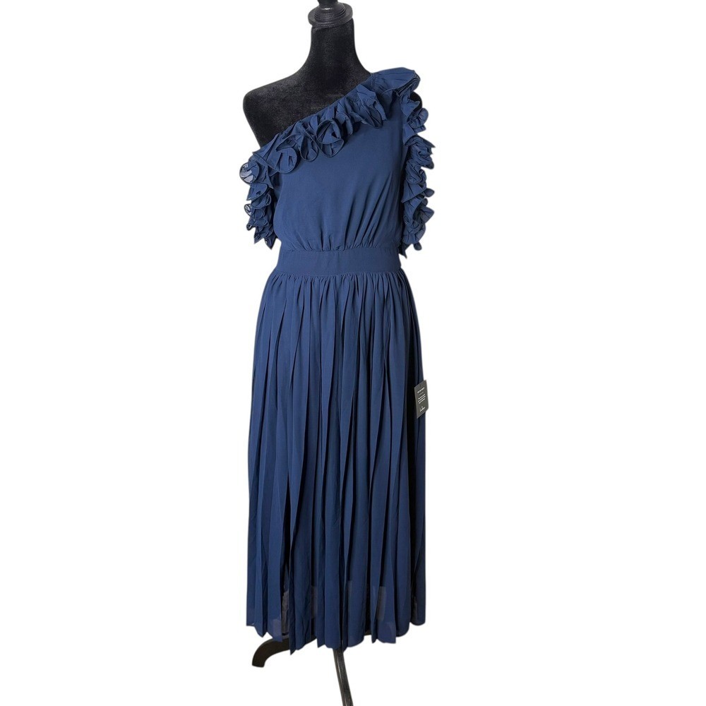 Lulus Navy Blue Ruffle Chiffon Midi Maxi Dress Flowy One Shoulder Formal Size M Lulus Navy Blue Ruffle Chiffon Midi Maxi Dress Flowy One Shoulder Formal Size M
