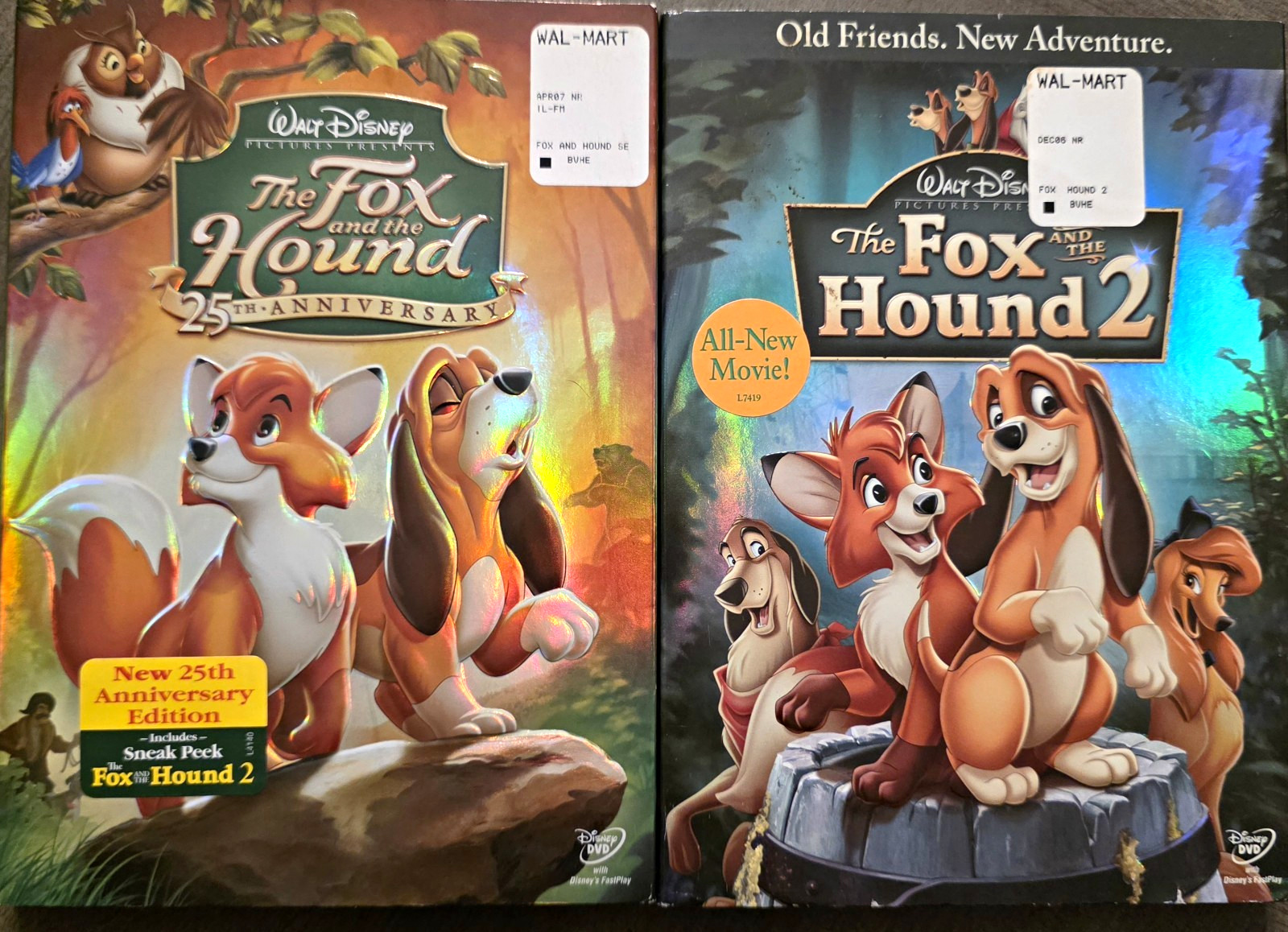 Disney The Fox and the Hound 1 & 2 DVD Lot 25th Anniversary w/ Slipcovers