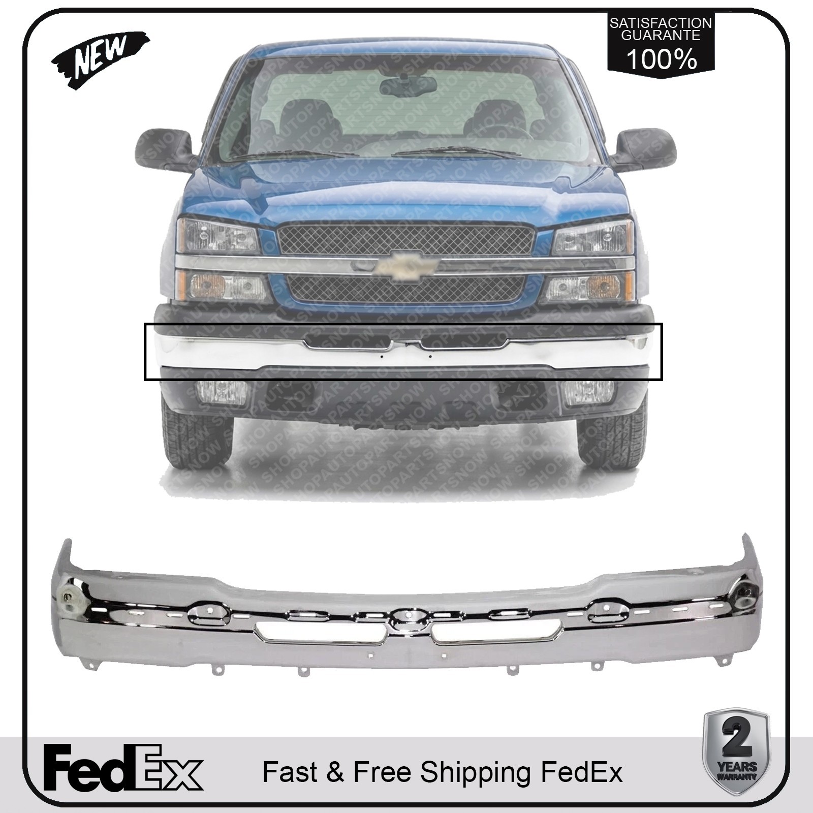 1-Piece Front Bumper Face Bar For 2003-2006 Chevrolet Silverado 1500 