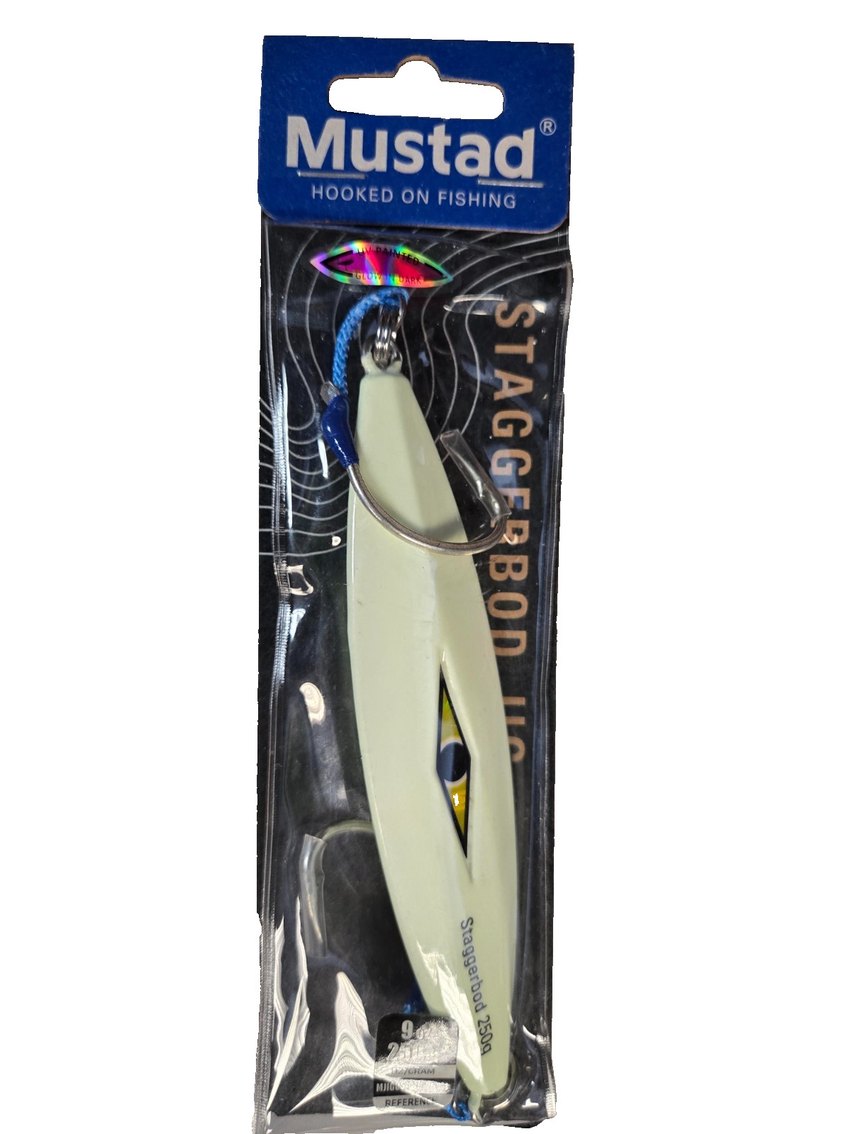 MUSTAD STAGGERBOD JIG, 250g, (9) oz. GLOW, NIP