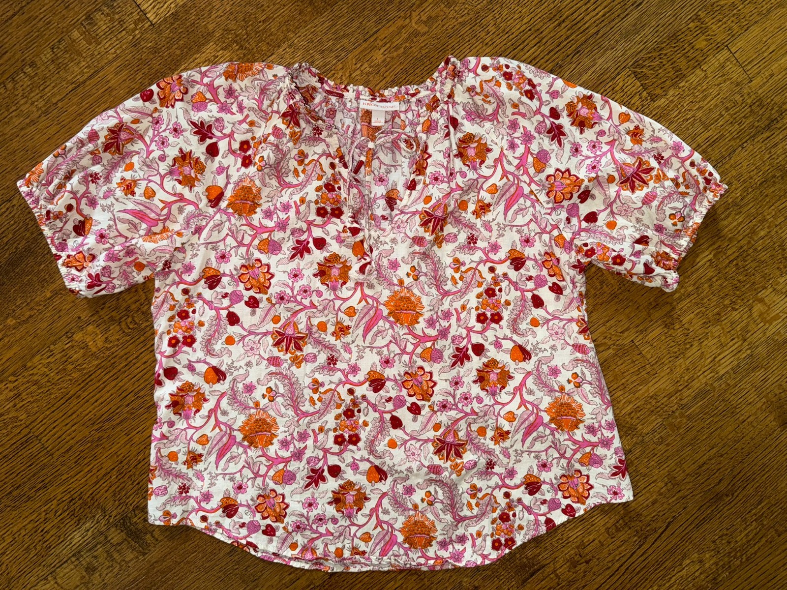 NWOT Knox Rose Pink & Orange Floral Paisley Boho Short Sleeve Blouse - Size Larg