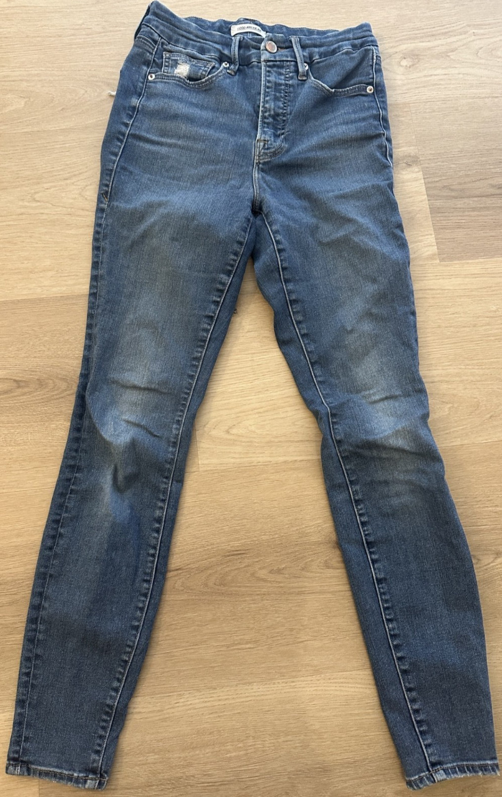 Good American Good Waist Distressed Skinny Jeans High Rise Blue 346 Size 4/27