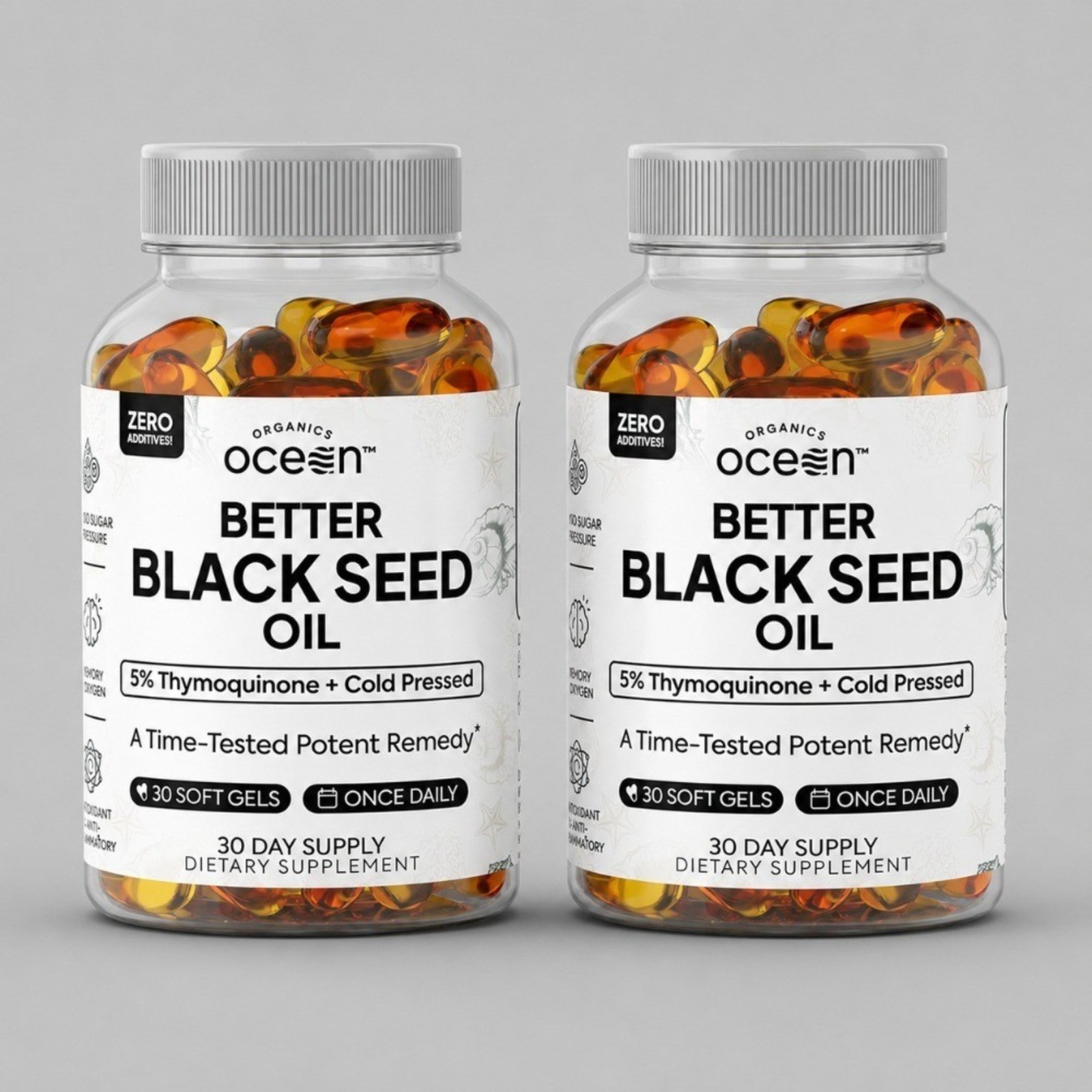 2 Pack of Organics Ocean Better Black Seed Oil Cold Pressed 60 Days Supply