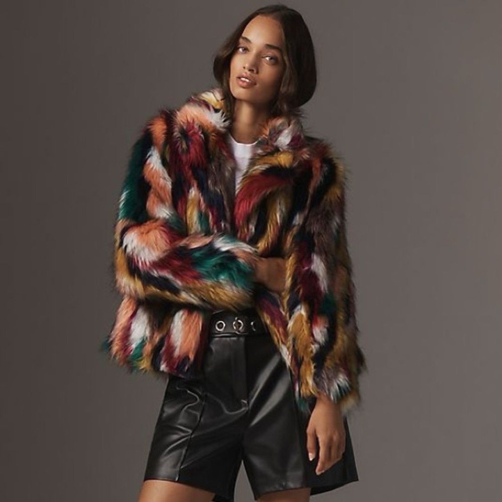 Anthropologie Hutch Faux-Fur Jones Coat Multicolor XS NWT
