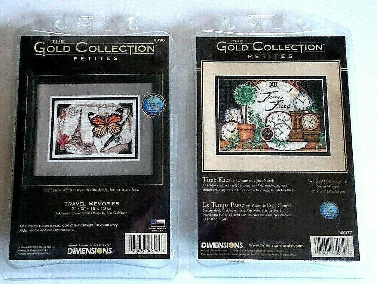 2 Dimensions Gold Petites X-Stitch Kits Time Flies & Travel Memories MADE IN USA
