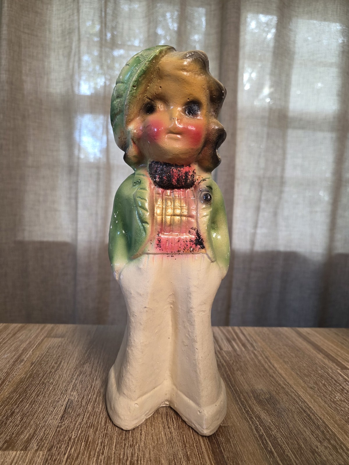 Vintage 1930s Carnival Chalkware Flapper Girl Statue 15” Tommy Boy Plaster...