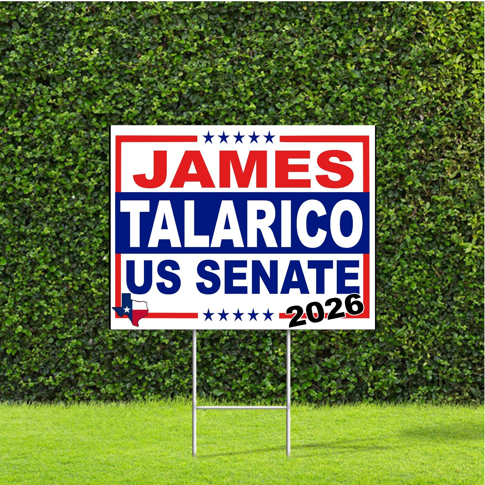 James Talarico Texas US Senate 2026 Race Red White & Blue Yard Sign with H Stake