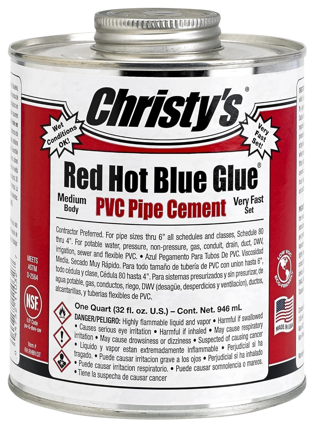Christy\'s Red Hot Blue Glue Blue Cement For PVC 32 oz Christy\'s Red Hot Blue Glue Blue Cement For PVC 32 oz