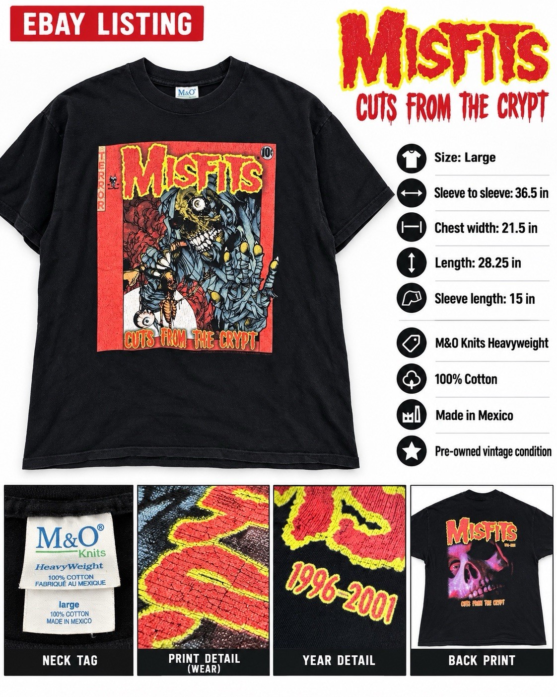 Misfits Cuts From the Crypt Double-Sided Graphic T-Shirt Rock & Pop Music