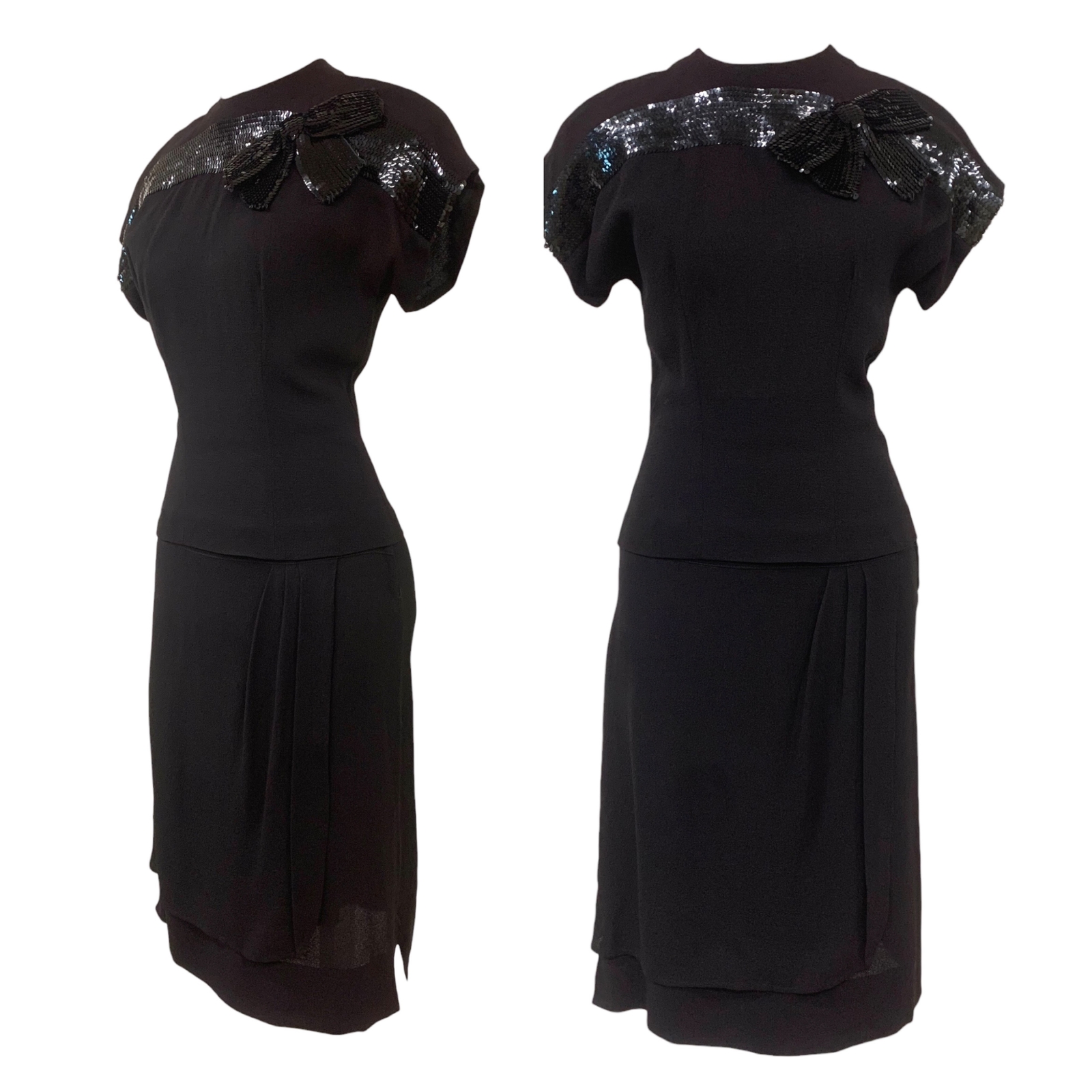 Vtg Vintage 1940s 40s Two Piece Bombshell Rockabilly Black Sequin Bow Skirt Set