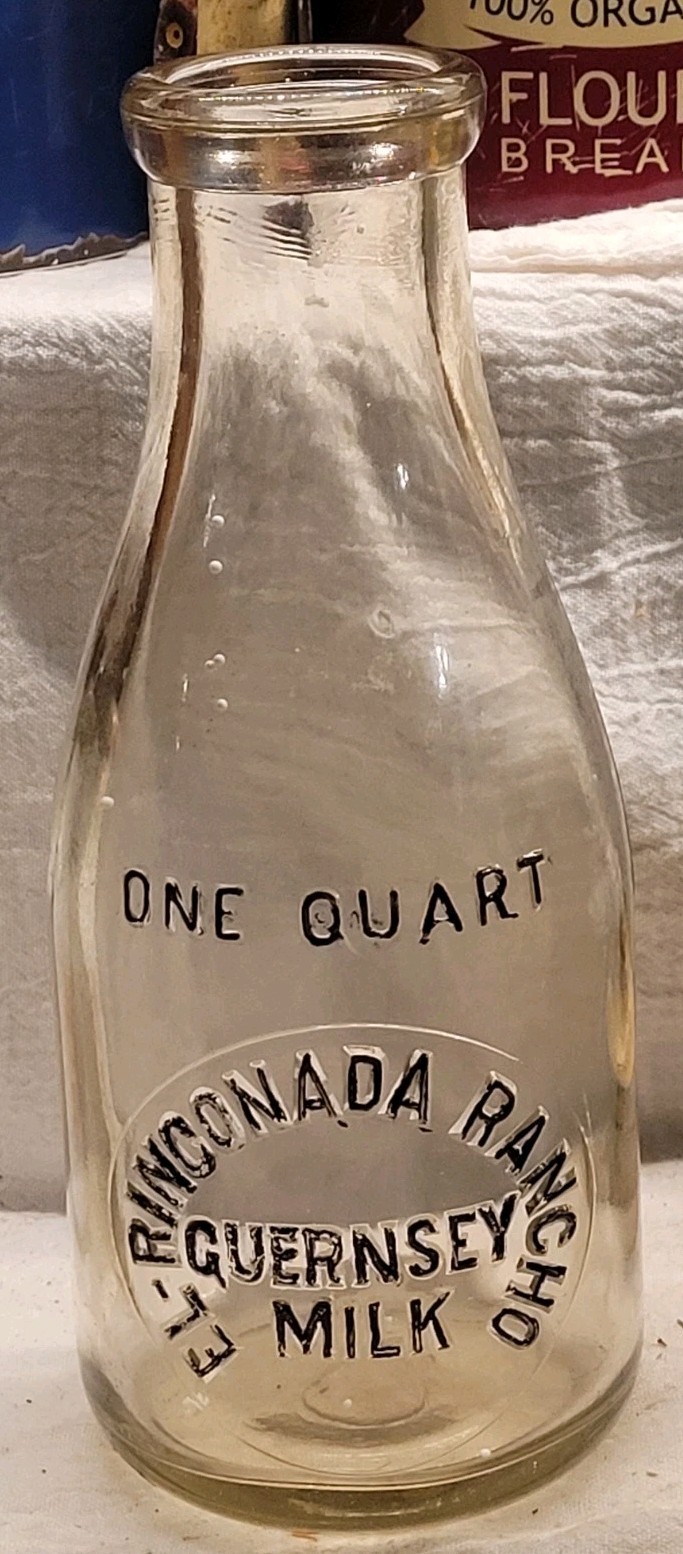 El-Rinconada Rancho Embossed Quart Ojai California Milk Bottle