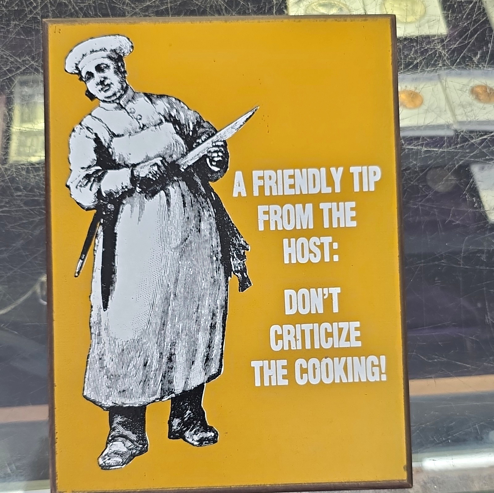George Nathan Vintage 1970s Hanging Wood Wall Plaque Chef Cooking Yellow