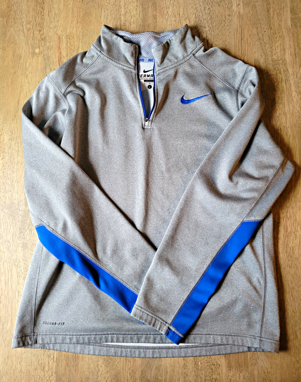 Nike Therma-FIT Men’s 1/4 Zip / LARGE Long Sleeve Pullover Gray/Blue L 