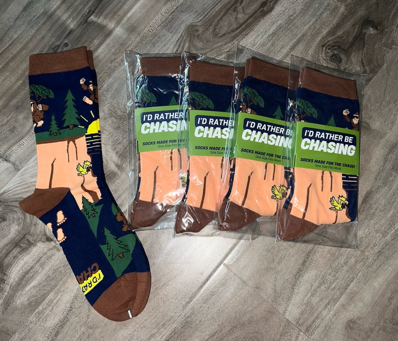 Lot Of 5 I\'D RATHER BE CHASING SASQUATCH BIGFOOT Crew Socks One Size Fits Most