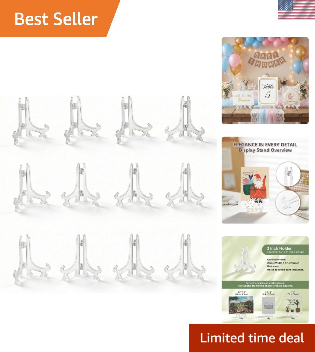 Elegant 3-Inch Clear Acrylic Easels for Display - 12 Pack for Events & Home