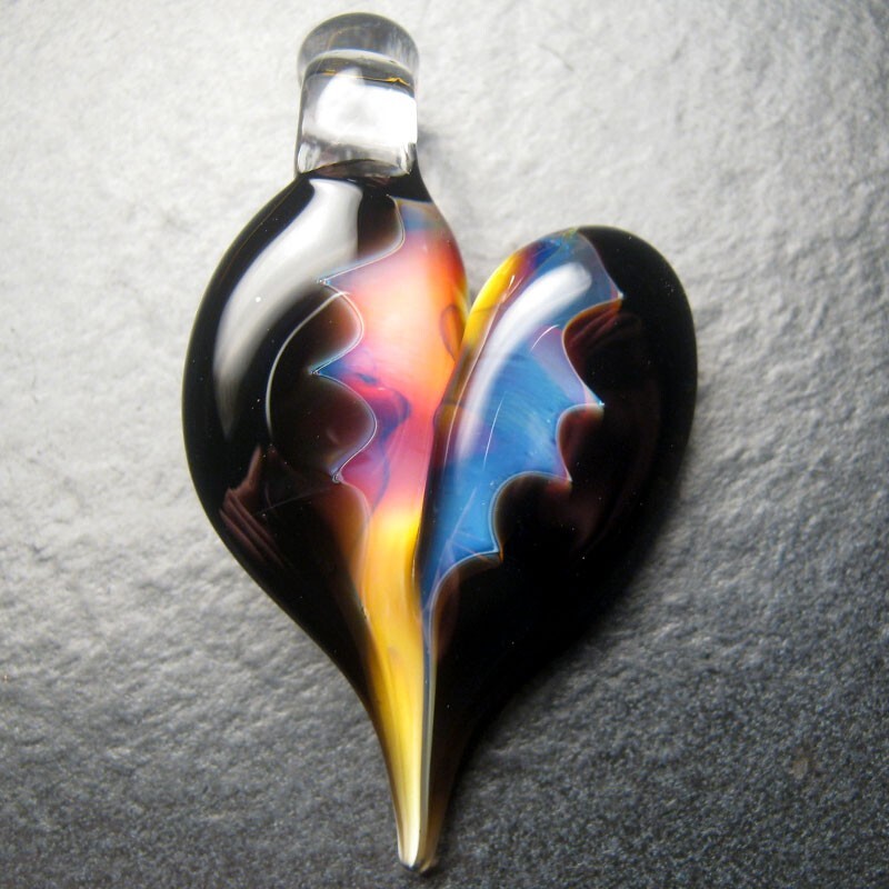Boomwire - Glass Heart pendant - Contemporary Handmade lampwork  jewelry bead