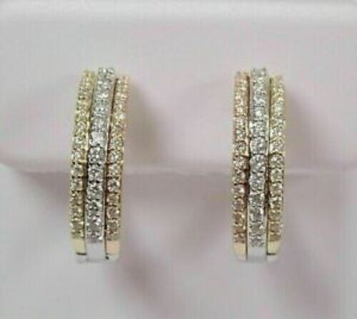 1.50Ct Lab Created Diamond Women Hoop Earrings 14K Two Tone Gold Finish