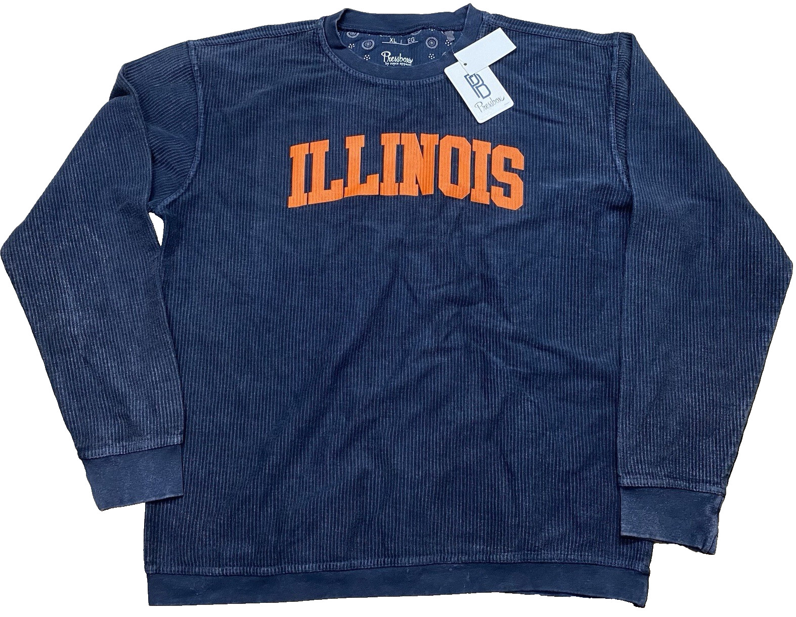 Pressbox XL X-Large Navy Illinois Fighting Comfy Cord Vintage Wash Pullover Blue