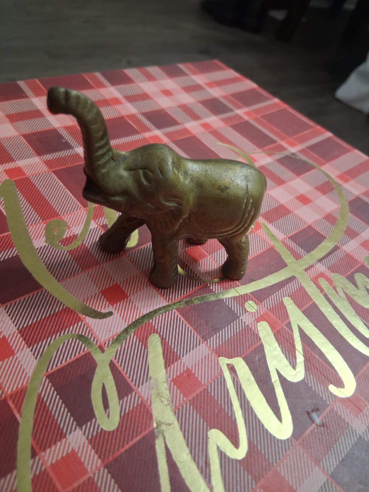 Vintage Solid Brass Elephant Figurine Statue Raised Trunk Lucky Elephant Decor