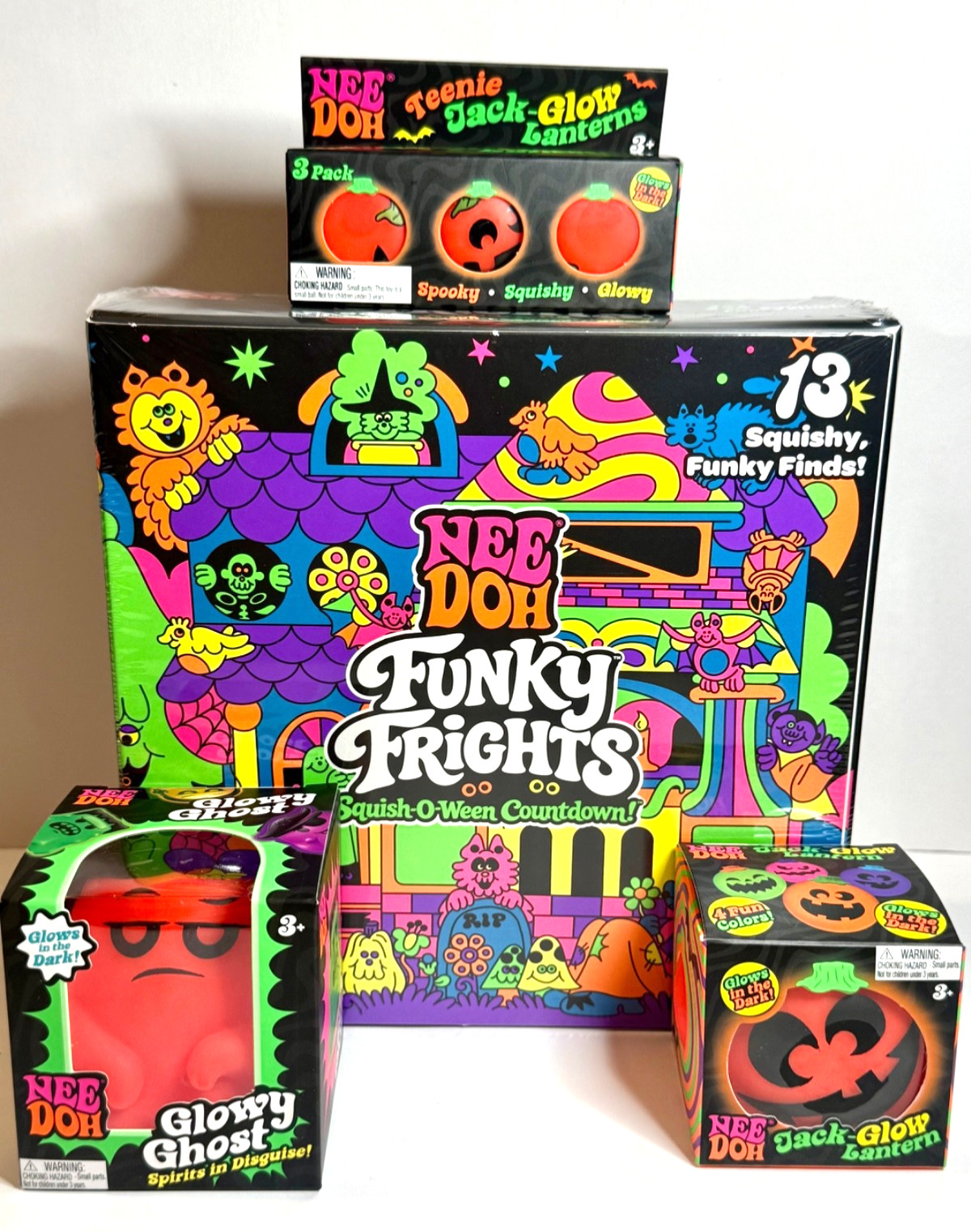 NeeDoh Funky Frights Halloween Bundle 🎃 Glowy Ghost Jack-Glow Jack Teenies👻✨