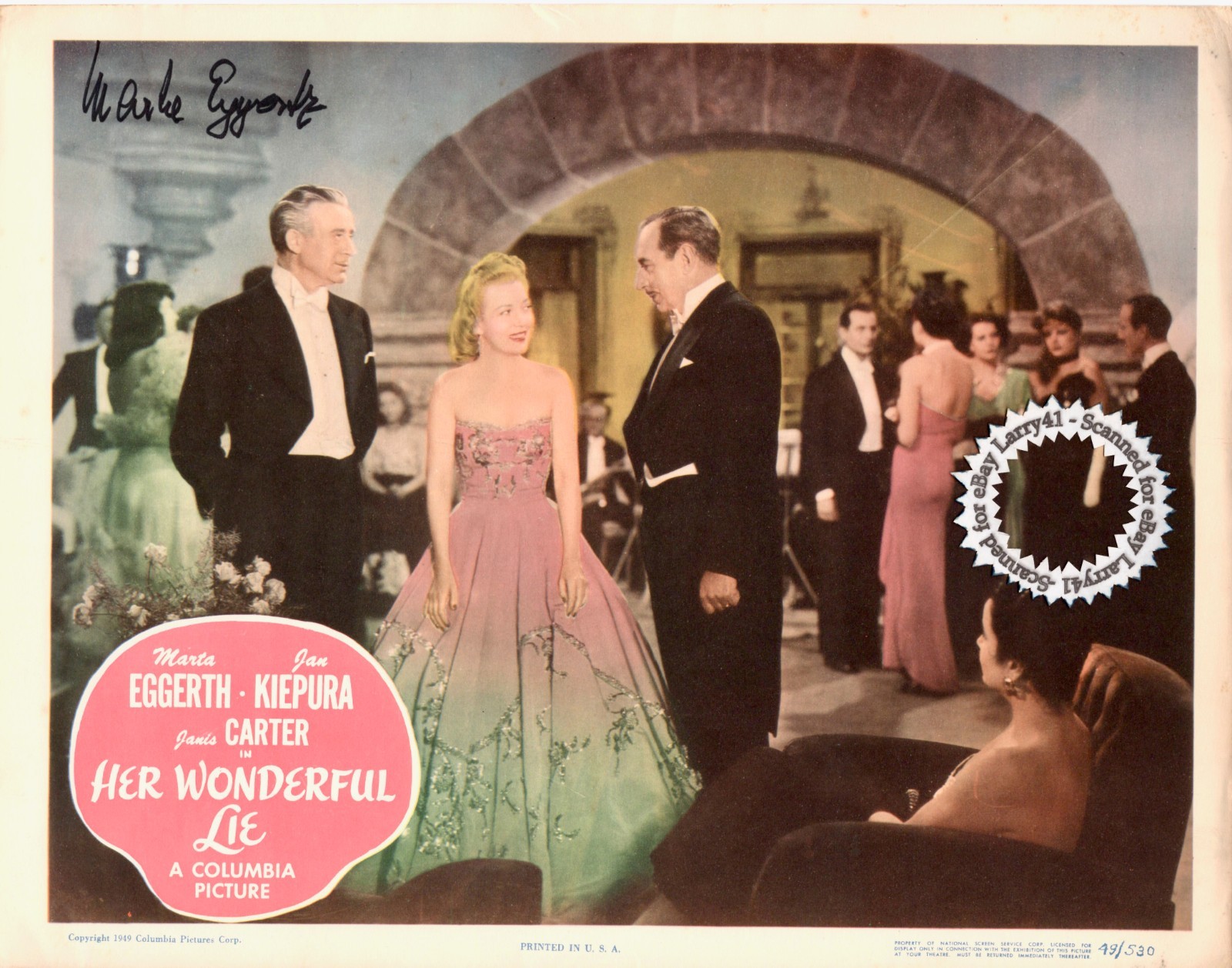 AUTOGRAPHED Marta Eggerth SIGNED Lobby Card HER WONDERFUL LIE (1949) Vint Orig +