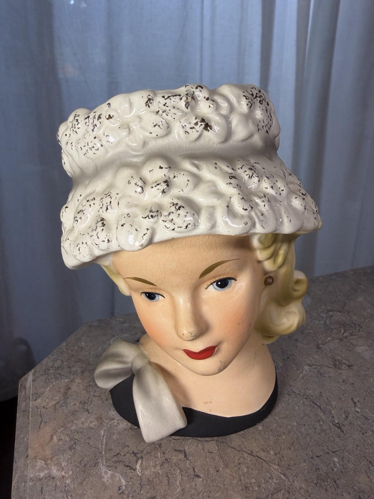 Vintage Relpo K1517 Lady Head Vase Japan MCM Glamour Girl Sculpted Hat 5.5” READ