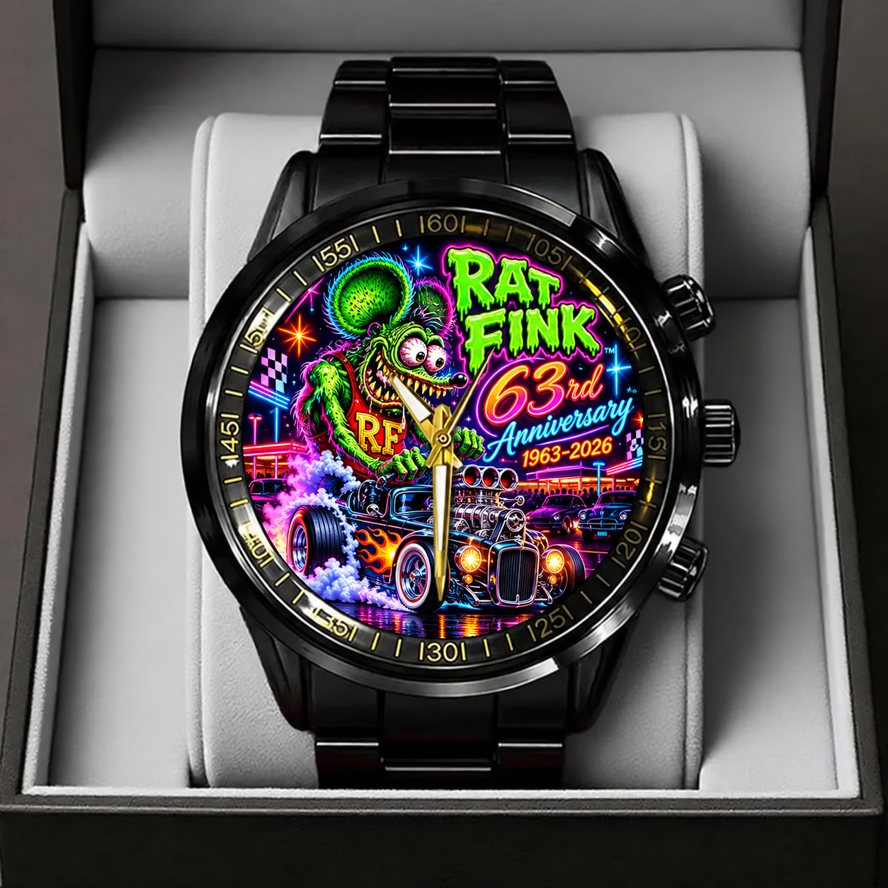 Rat Fink Hot Rod 63rd Anniversary 1963-2026 Black Stainless Steel Watch TN2070