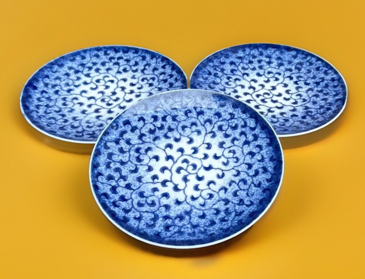 Arita Ware Fukagawa Seiji Small Blue White Plates Set Of 3 Vintage Arita Ware Fukagawa Seiji Small Blue White Plates Set Of 3 Vintage