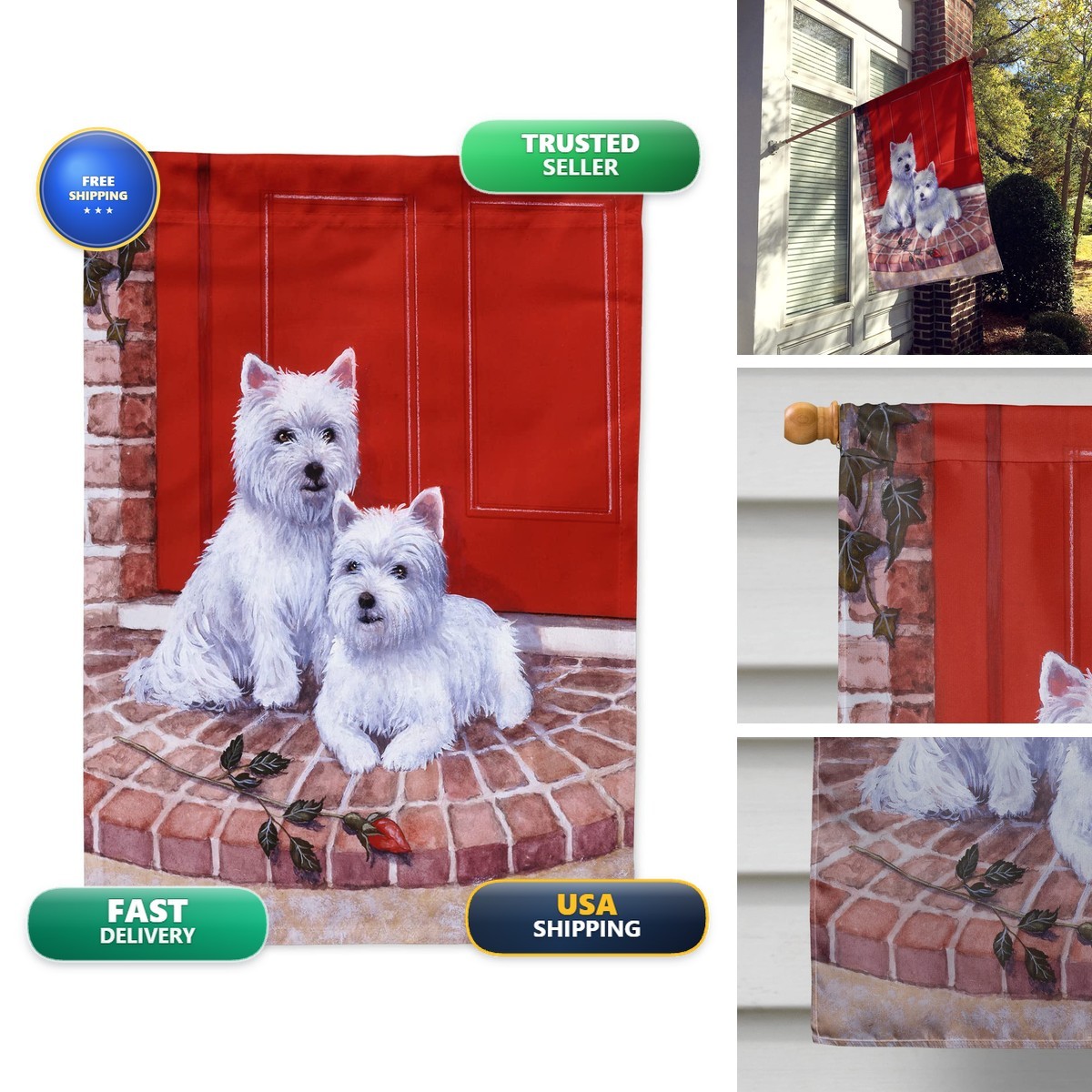 Caroline's Treasures BDBA0348CHF Red Door Westies House Flag Large Porch Sleeve