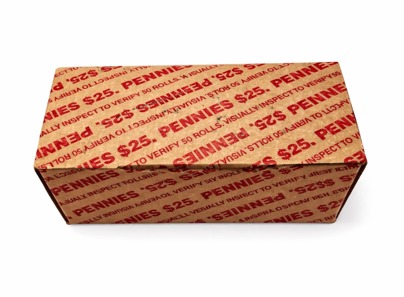 BANK SEALED Penny Box-50 Rolls ($25 Face) Unsearched Bank Find 