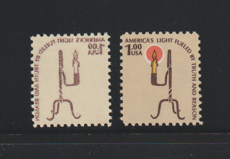 US EFO ERROR Stamps: #1610 Americana, $1 Lamp: Perfect brown offset on back MNH US EFO ERROR Stamps: #1610 Americana, $1 Lamp: Perfect brown offset on back MNH