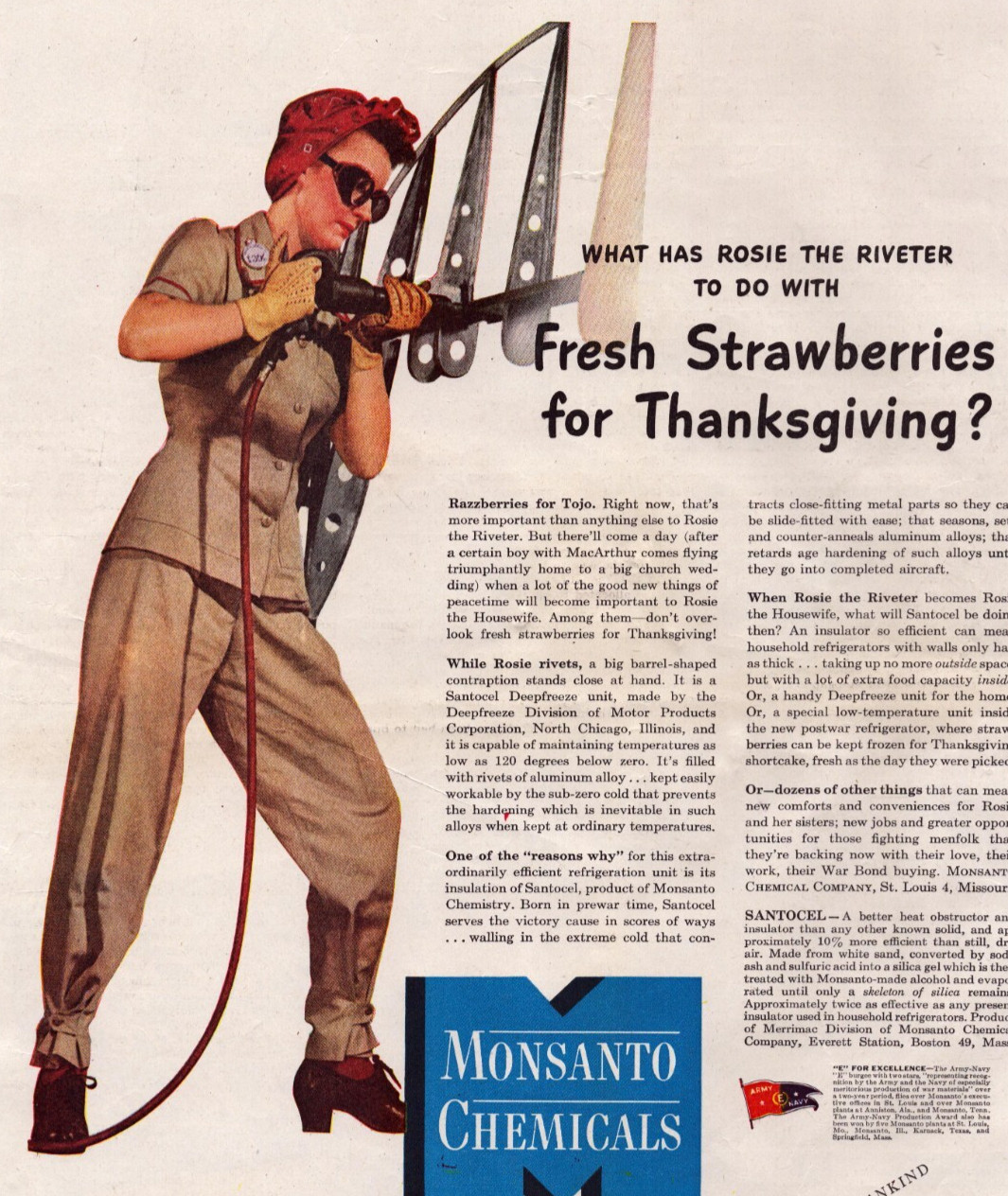 Rosie The Riveter Monsanto The Housewife WWII Vintage Print Ad 1943 Sat Eve Post