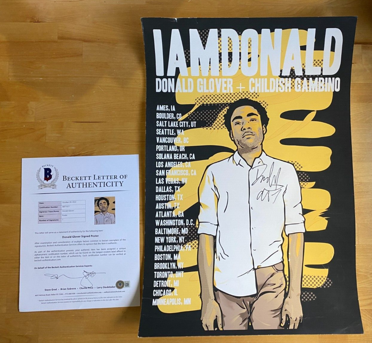 DONALD GLOVER SIGNED CHILDISH GAMBINO IAMDONALD TOUR POSTER AUTOGRAPH BAS COA