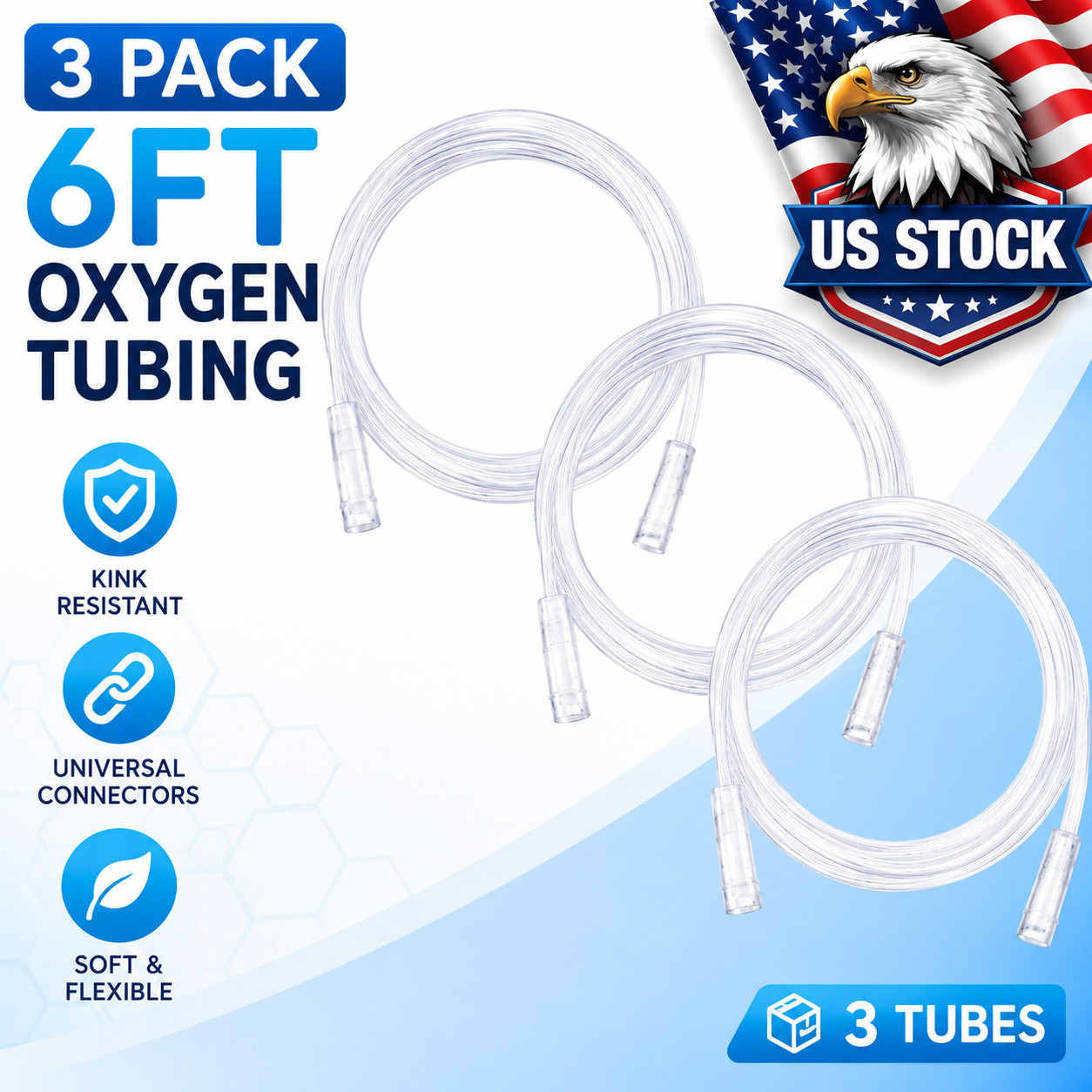 Premium Clear Crush Resistant Oxygen Tubing - 6 FT  Universal Oxygen Tube 3 Pack