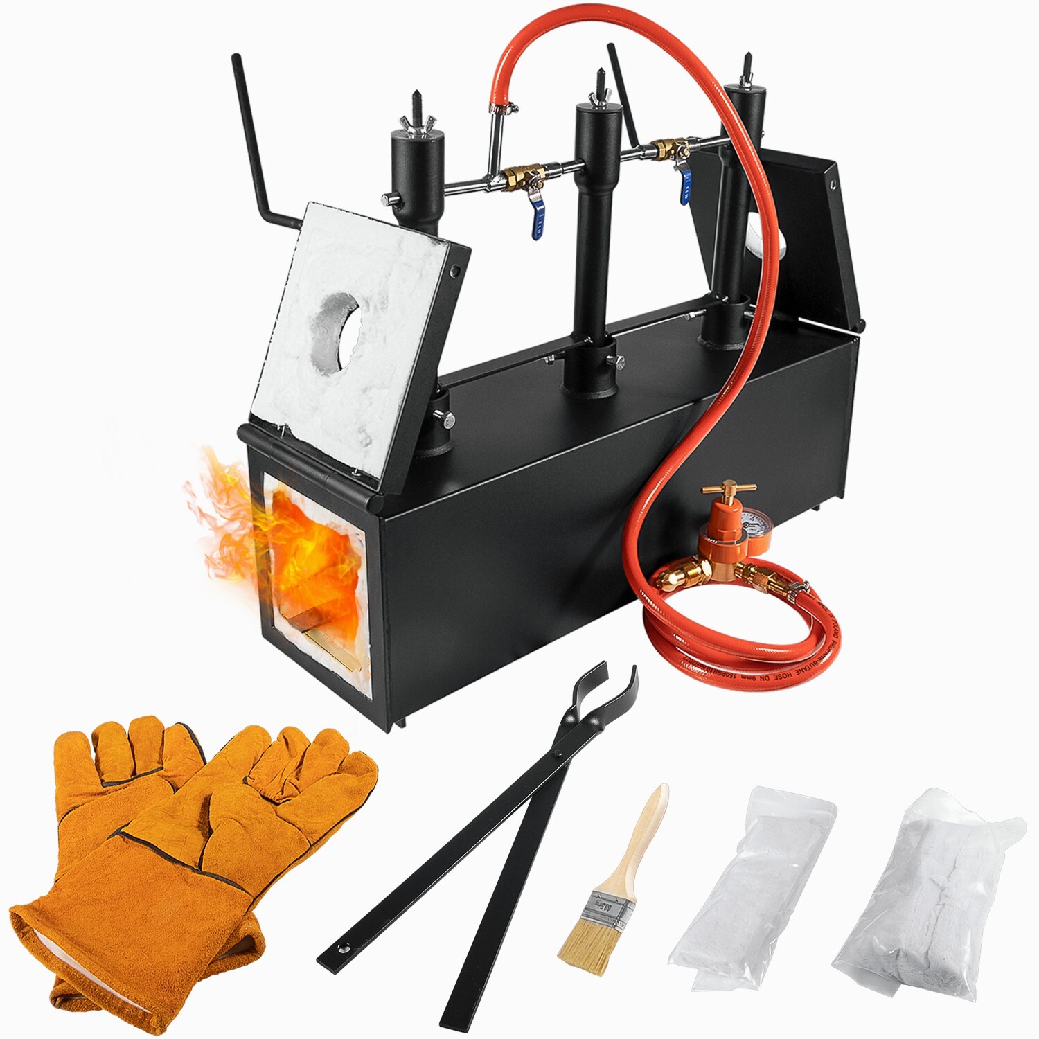 3+2D Gas Propane Forge Furnace Three Burner Blacksmith Knife Farrier Metal Tool