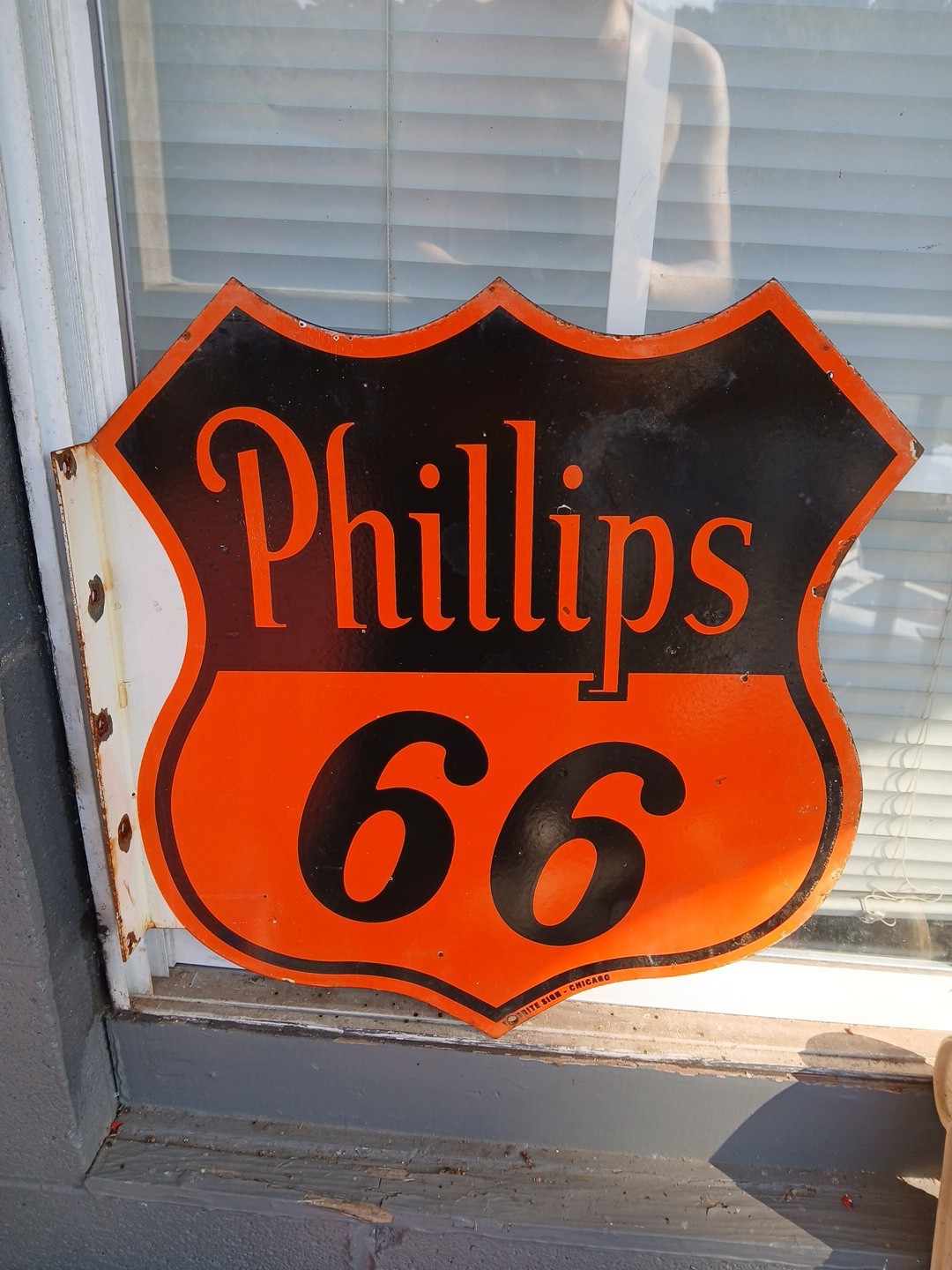 Vintage Phillips 66 Gasoline DSP Shield Sign – Original Veribrite Porcelain Sign